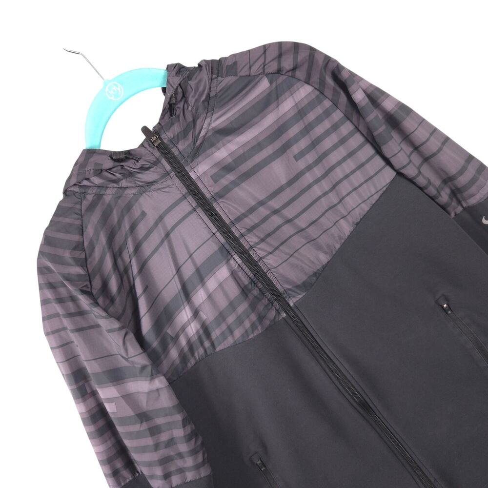 Nike Dri-FIT Running Jacket Mens Large Black Hooded Zip Athletic Gym Training